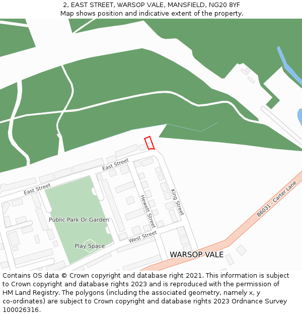 2, EAST STREET, WARSOP VALE, MANSFIELD, NG20 8YF: Location map and indicative extent of plot
