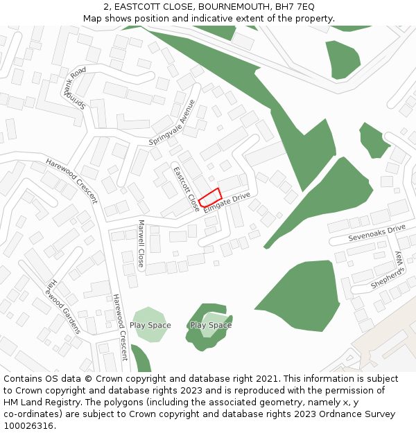 2, EASTCOTT CLOSE, BOURNEMOUTH, BH7 7EQ: Location map and indicative extent of plot