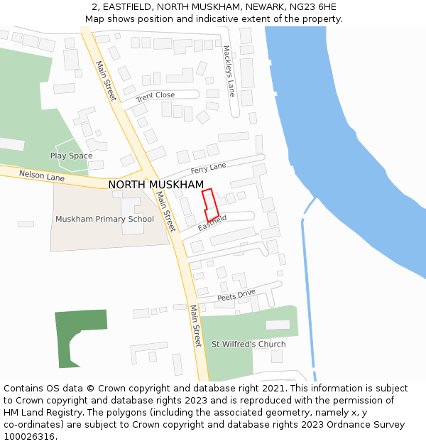 2, EASTFIELD, NORTH MUSKHAM, NEWARK, NG23 6HE: Location map and indicative extent of plot