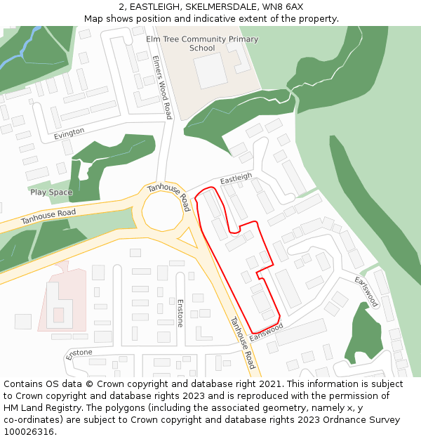 2, EASTLEIGH, SKELMERSDALE, WN8 6AX: Location map and indicative extent of plot