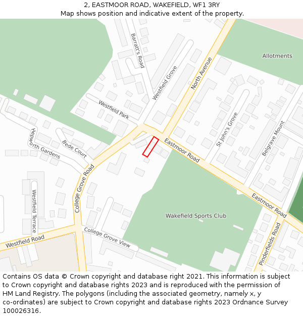 2, EASTMOOR ROAD, WAKEFIELD, WF1 3RY: Location map and indicative extent of plot