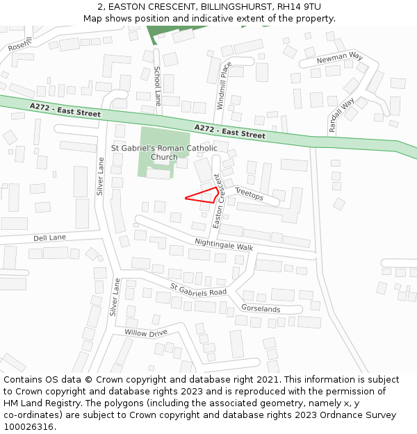 2, EASTON CRESCENT, BILLINGSHURST, RH14 9TU: Location map and indicative extent of plot