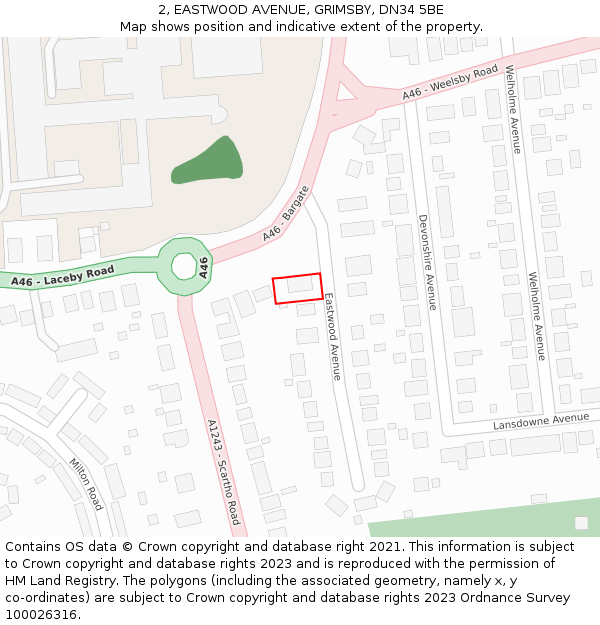 2, EASTWOOD AVENUE, GRIMSBY, DN34 5BE: Location map and indicative extent of plot