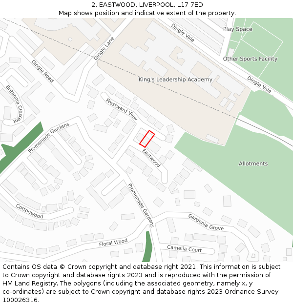 2, EASTWOOD, LIVERPOOL, L17 7ED: Location map and indicative extent of plot