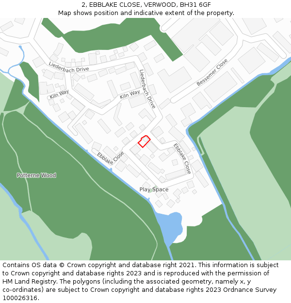 2, EBBLAKE CLOSE, VERWOOD, BH31 6GF: Location map and indicative extent of plot