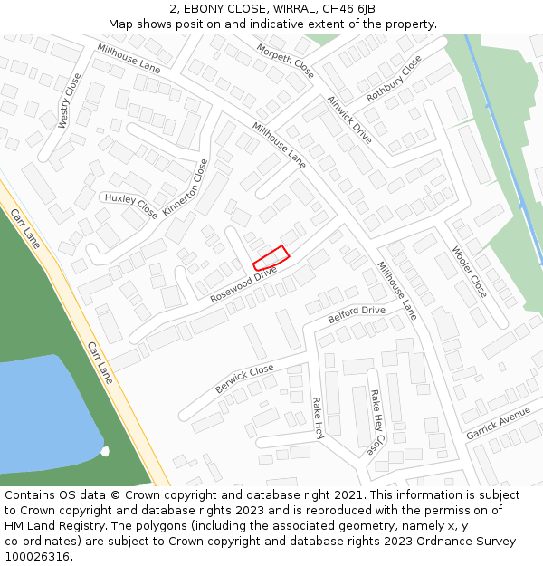 2, EBONY CLOSE, WIRRAL, CH46 6JB: Location map and indicative extent of plot