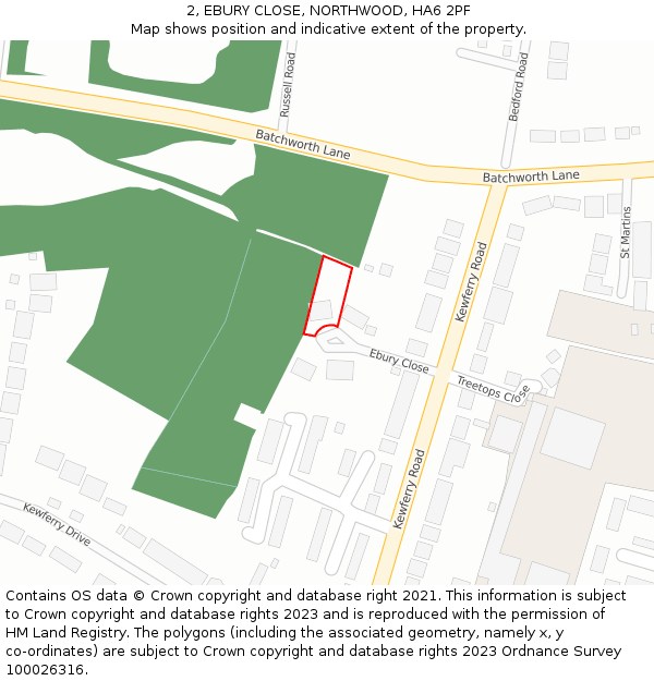 2, EBURY CLOSE, NORTHWOOD, HA6 2PF: Location map and indicative extent of plot