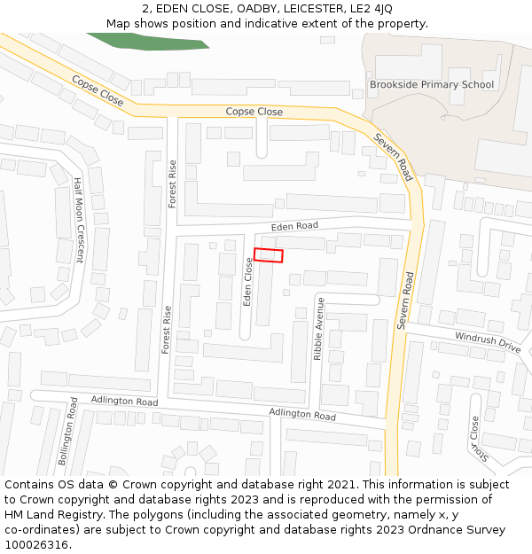 2, EDEN CLOSE, OADBY, LEICESTER, LE2 4JQ: Location map and indicative extent of plot