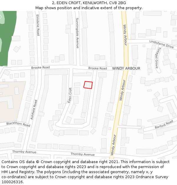 2, EDEN CROFT, KENILWORTH, CV8 2BG: Location map and indicative extent of plot