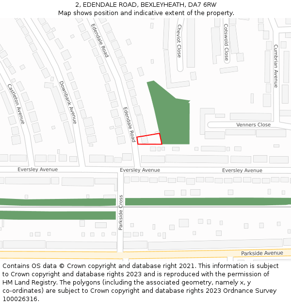 2, EDENDALE ROAD, BEXLEYHEATH, DA7 6RW: Location map and indicative extent of plot