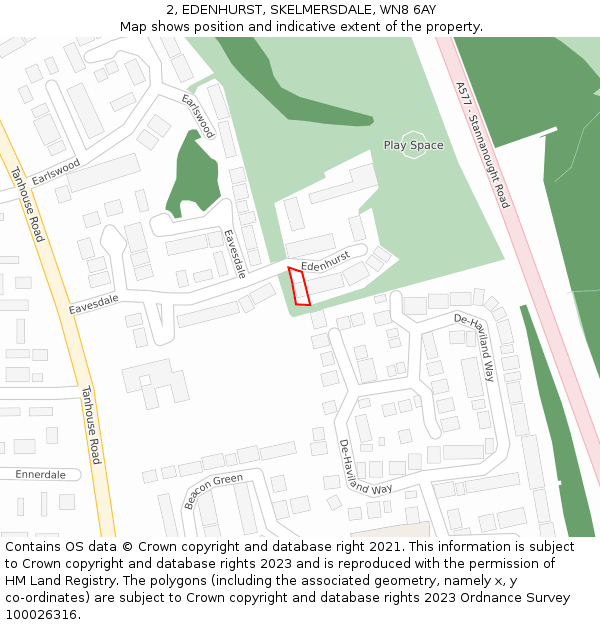 2, EDENHURST, SKELMERSDALE, WN8 6AY: Location map and indicative extent of plot