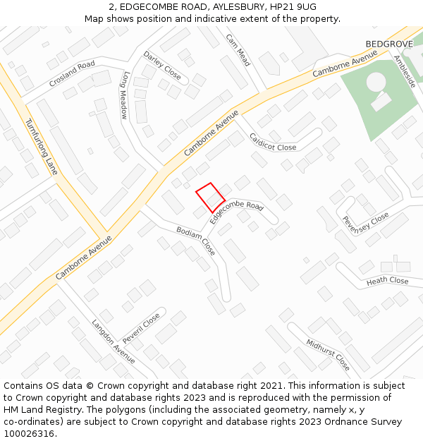2, EDGECOMBE ROAD, AYLESBURY, HP21 9UG: Location map and indicative extent of plot