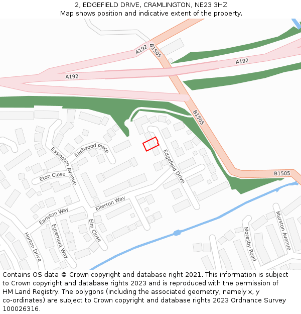 2, EDGEFIELD DRIVE, CRAMLINGTON, NE23 3HZ: Location map and indicative extent of plot