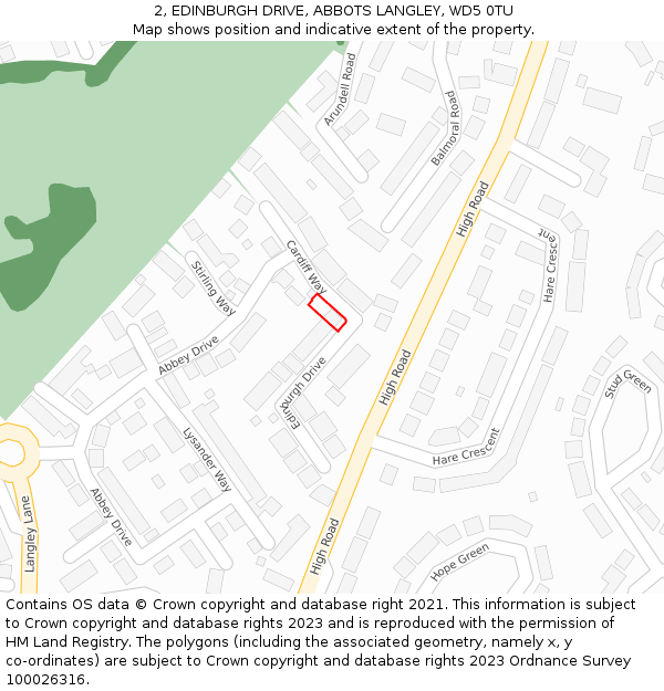 2, EDINBURGH DRIVE, ABBOTS LANGLEY, WD5 0TU: Location map and indicative extent of plot