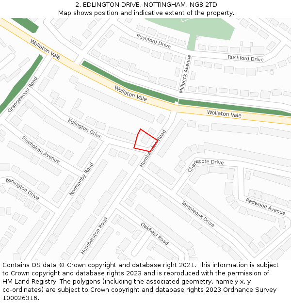 2, EDLINGTON DRIVE, NOTTINGHAM, NG8 2TD: Location map and indicative extent of plot