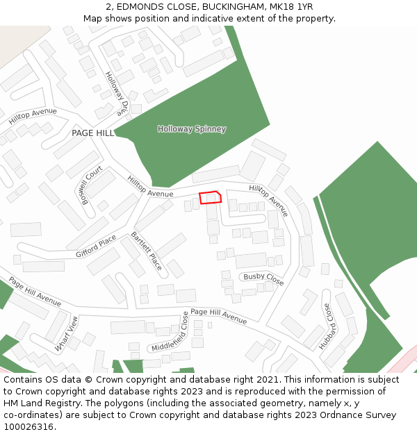 2, EDMONDS CLOSE, BUCKINGHAM, MK18 1YR: Location map and indicative extent of plot