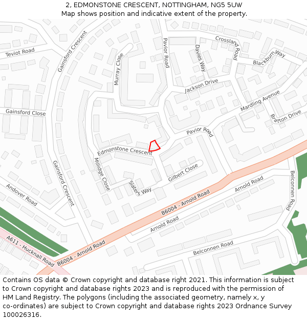 2, EDMONSTONE CRESCENT, NOTTINGHAM, NG5 5UW: Location map and indicative extent of plot