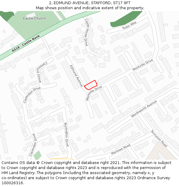 2, EDMUND AVENUE, STAFFORD, ST17 9FT: Location map and indicative extent of plot