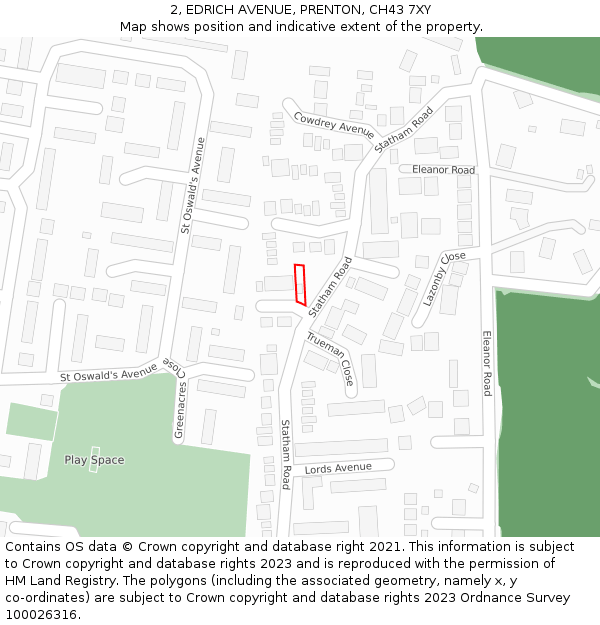 2, EDRICH AVENUE, PRENTON, CH43 7XY: Location map and indicative extent of plot