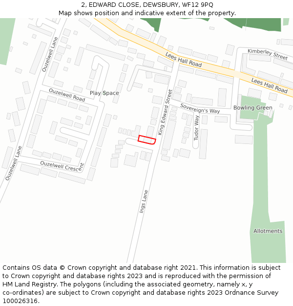 2, EDWARD CLOSE, DEWSBURY, WF12 9PQ: Location map and indicative extent of plot