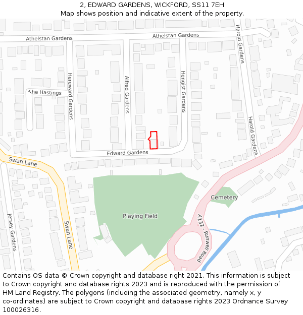 2, EDWARD GARDENS, WICKFORD, SS11 7EH: Location map and indicative extent of plot