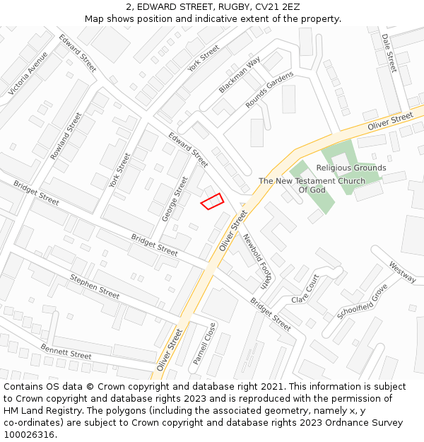 2, EDWARD STREET, RUGBY, CV21 2EZ: Location map and indicative extent of plot