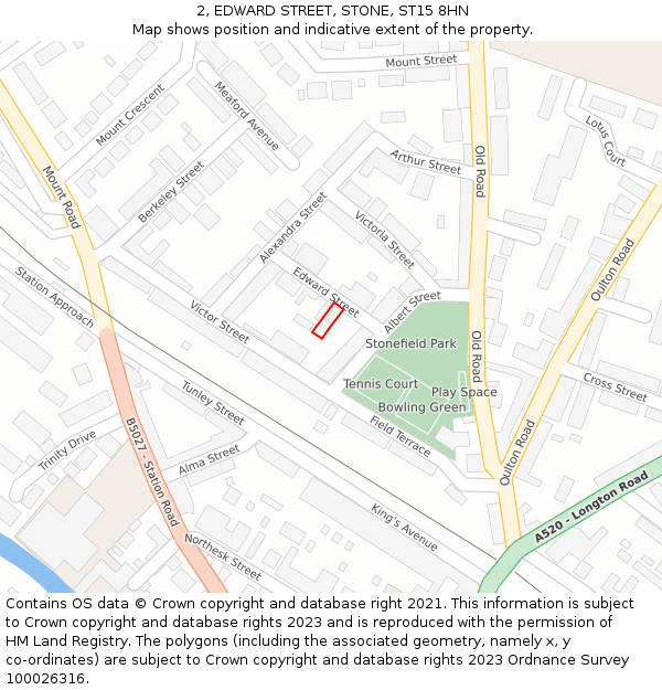 2, EDWARD STREET, STONE, ST15 8HN: Location map and indicative extent of plot