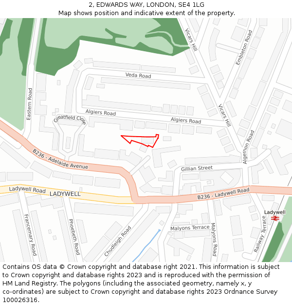 2, EDWARDS WAY, LONDON, SE4 1LG: Location map and indicative extent of plot