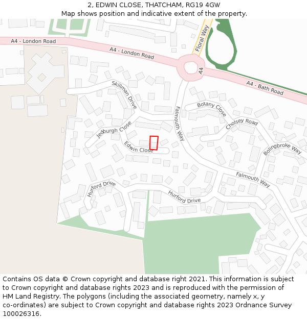 2, EDWIN CLOSE, THATCHAM, RG19 4GW: Location map and indicative extent of plot