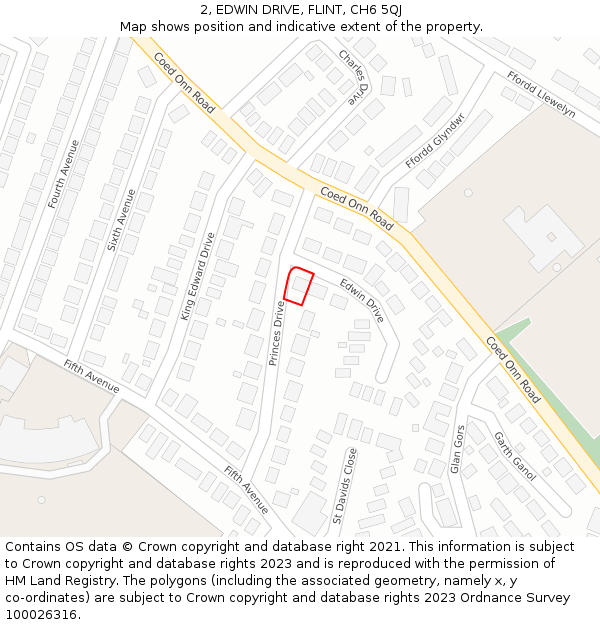 2, EDWIN DRIVE, FLINT, CH6 5QJ: Location map and indicative extent of plot