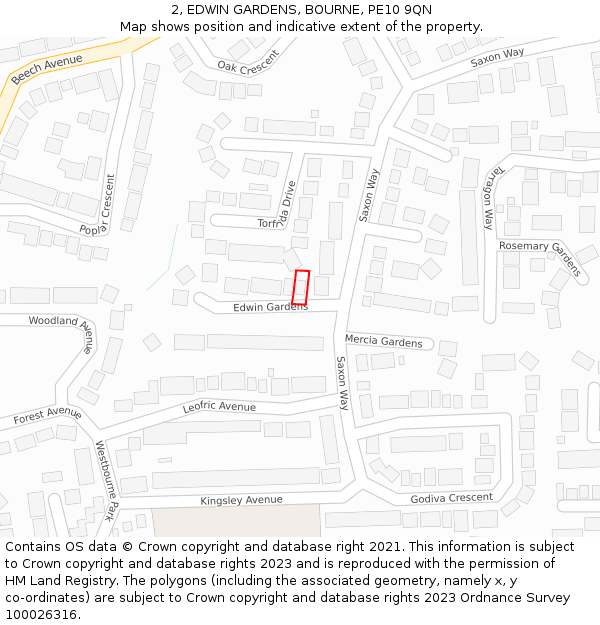 2, EDWIN GARDENS, BOURNE, PE10 9QN: Location map and indicative extent of plot