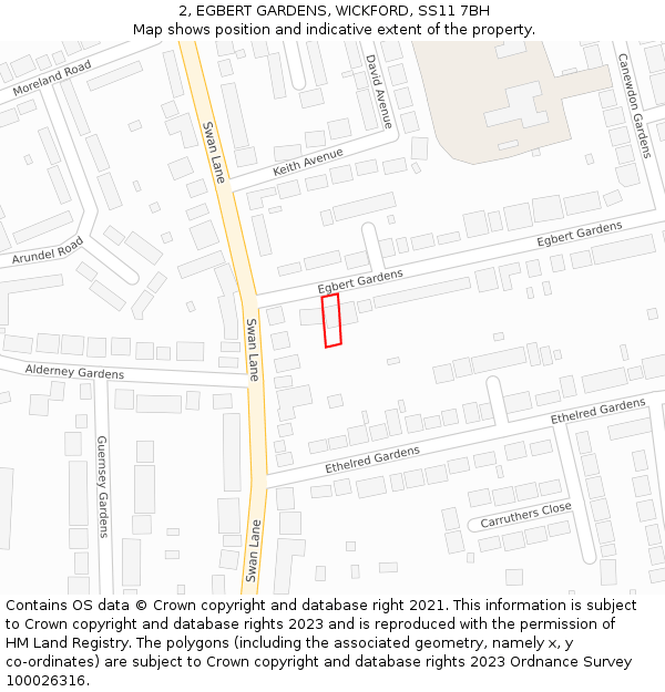 2, EGBERT GARDENS, WICKFORD, SS11 7BH: Location map and indicative extent of plot