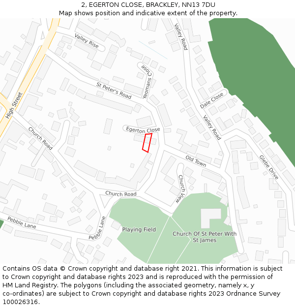 2, EGERTON CLOSE, BRACKLEY, NN13 7DU: Location map and indicative extent of plot
