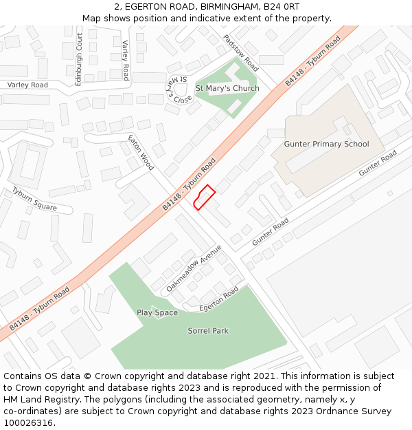 2, EGERTON ROAD, BIRMINGHAM, B24 0RT: Location map and indicative extent of plot