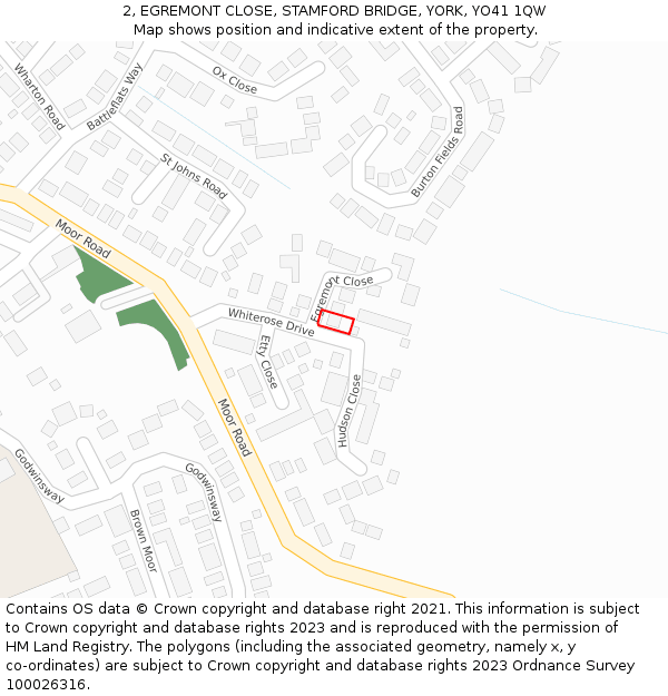 2, EGREMONT CLOSE, STAMFORD BRIDGE, YORK, YO41 1QW: Location map and indicative extent of plot