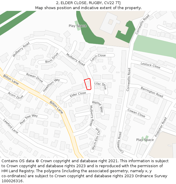 2, ELDER CLOSE, RUGBY, CV22 7TJ: Location map and indicative extent of plot