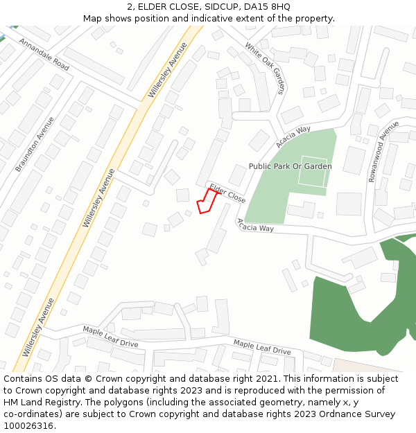 2, ELDER CLOSE, SIDCUP, DA15 8HQ: Location map and indicative extent of plot