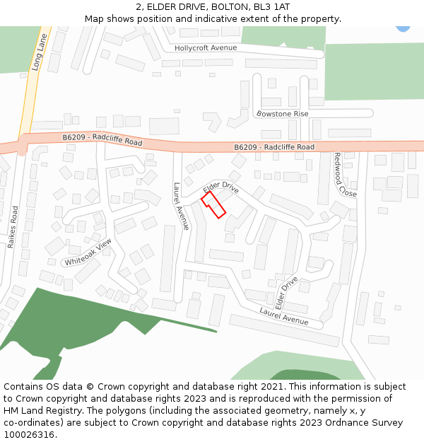 2, ELDER DRIVE, BOLTON, BL3 1AT: Location map and indicative extent of plot