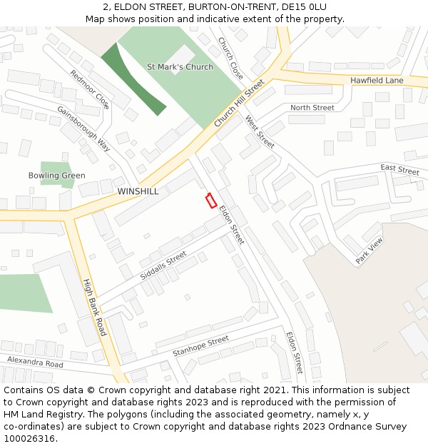 2, ELDON STREET, BURTON-ON-TRENT, DE15 0LU: Location map and indicative extent of plot