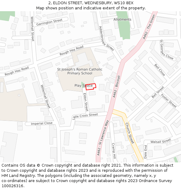 2, ELDON STREET, WEDNESBURY, WS10 8EX: Location map and indicative extent of plot