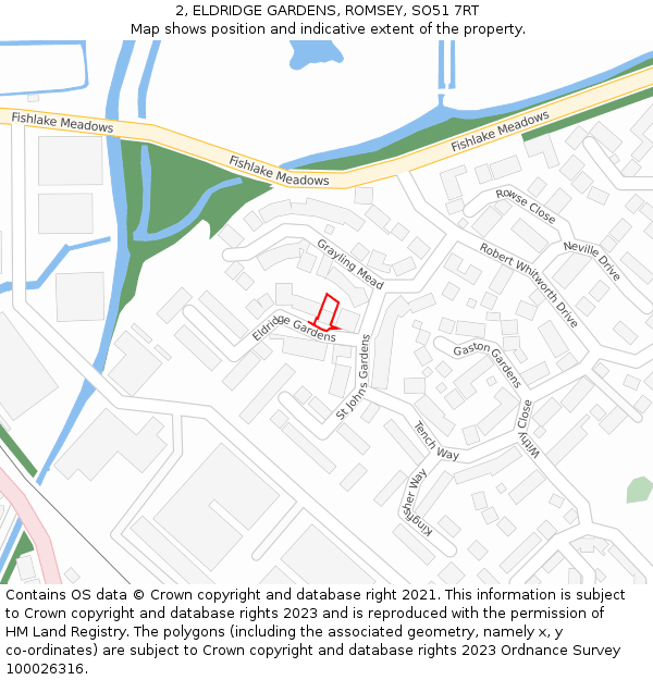 2, ELDRIDGE GARDENS, ROMSEY, SO51 7RT: Location map and indicative extent of plot