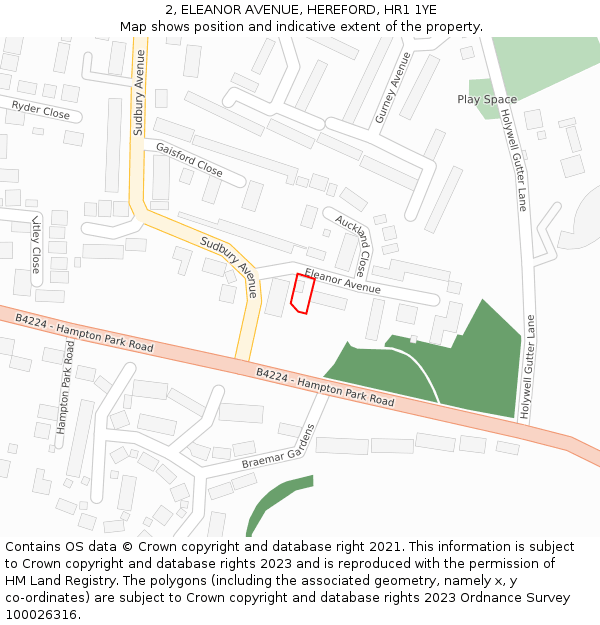 2, ELEANOR AVENUE, HEREFORD, HR1 1YE: Location map and indicative extent of plot