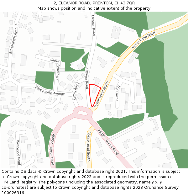 2, ELEANOR ROAD, PRENTON, CH43 7QR: Location map and indicative extent of plot