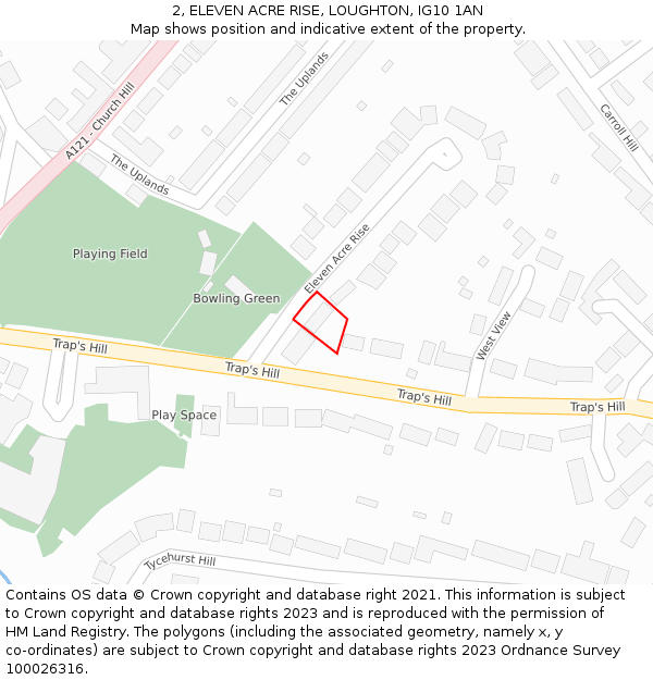 2, ELEVEN ACRE RISE, LOUGHTON, IG10 1AN: Location map and indicative extent of plot
