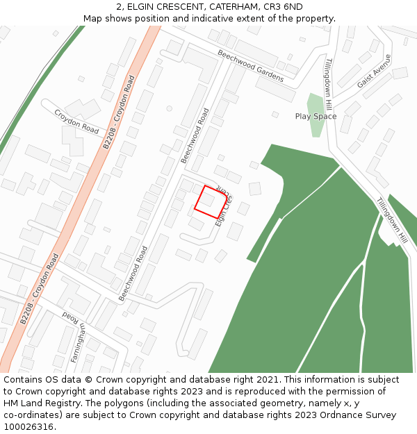 2, ELGIN CRESCENT, CATERHAM, CR3 6ND: Location map and indicative extent of plot