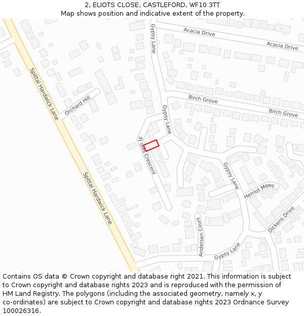 2, ELIOTS CLOSE, CASTLEFORD, WF10 3TT: Location map and indicative extent of plot