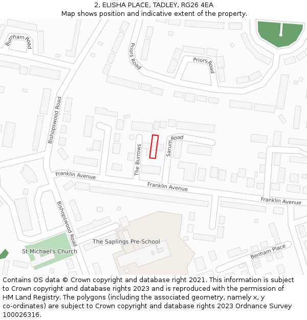 2, ELISHA PLACE, TADLEY, RG26 4EA: Location map and indicative extent of plot