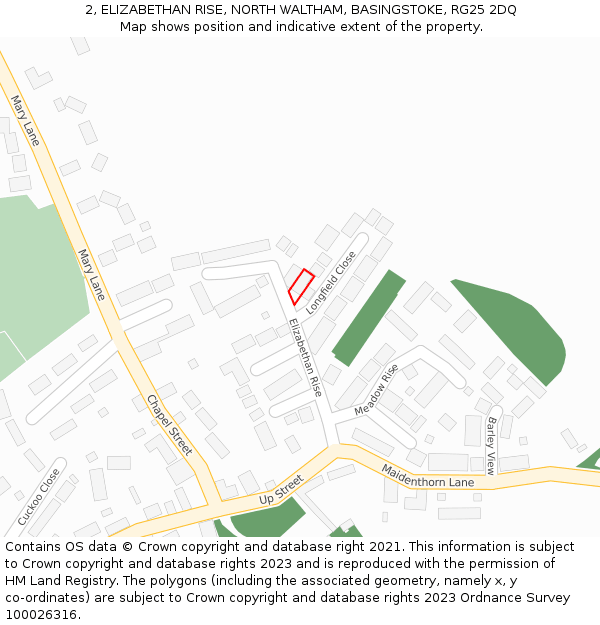 2, ELIZABETHAN RISE, NORTH WALTHAM, BASINGSTOKE, RG25 2DQ: Location map and indicative extent of plot