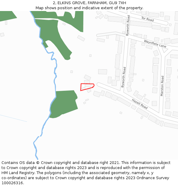 2, ELKINS GROVE, FARNHAM, GU9 7XH: Location map and indicative extent of plot