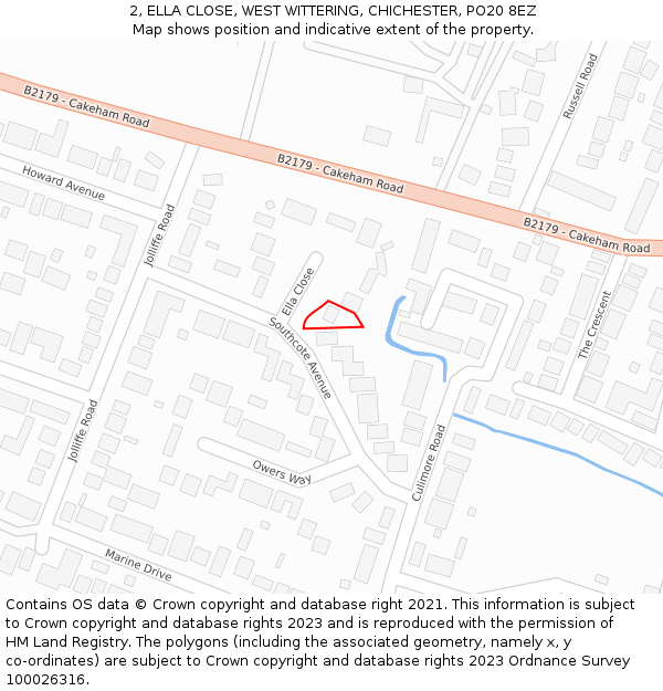 2, ELLA CLOSE, WEST WITTERING, CHICHESTER, PO20 8EZ: Location map and indicative extent of plot